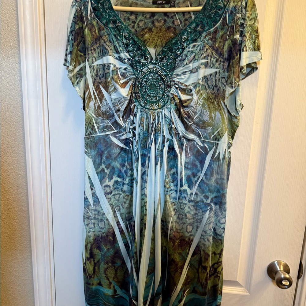 Apt. 9 Green and Blue V-Neck Mini Sundress